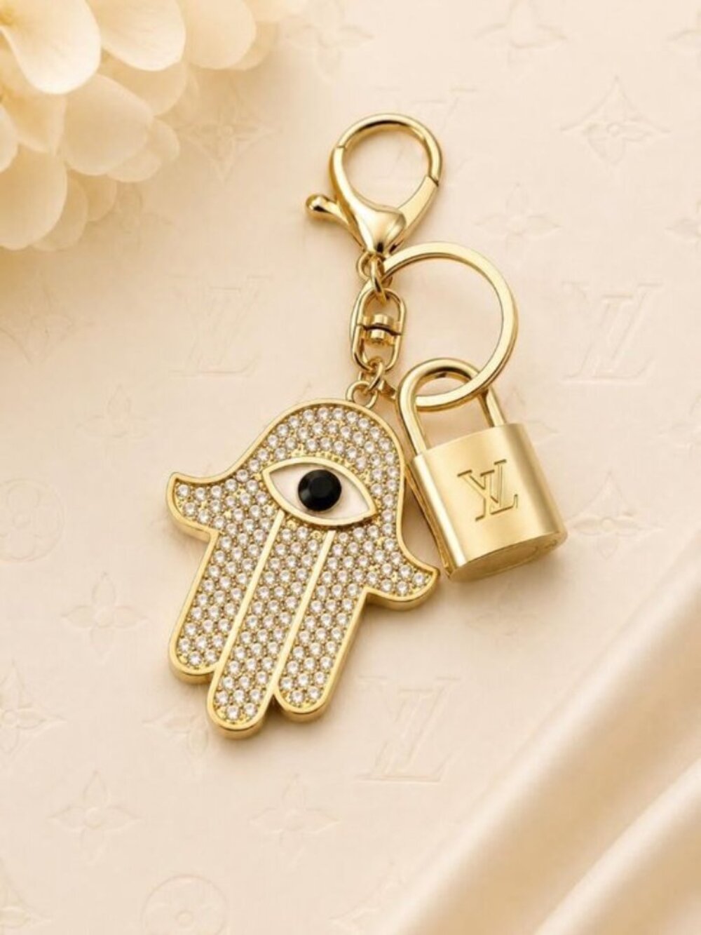 Louis Vuitton Authentic Gold Padlock 🔒 Key + Unbranded Evil Eye Keychain Charm